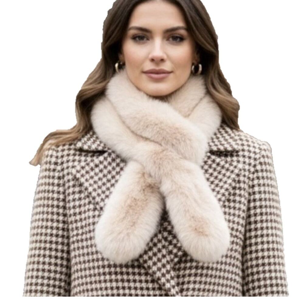 Faux Fur Soft‎ Comfy Beige Scarf Double Pull Through Scarf-Perfect Gift